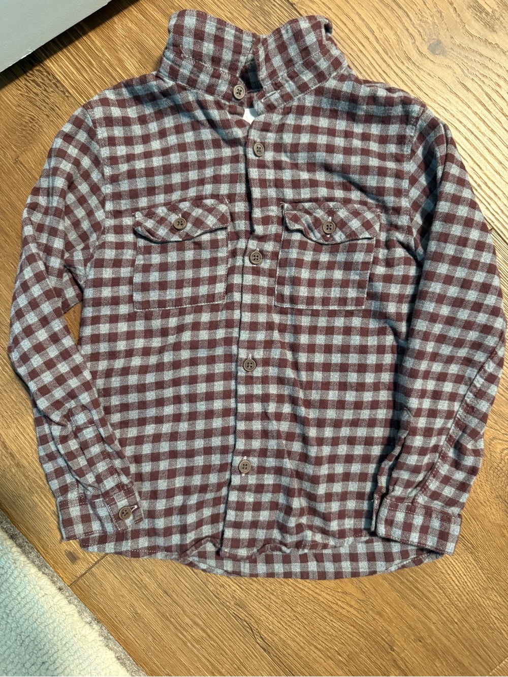Zara Burgundy and Light Gray Plaid Button-Down Shirt